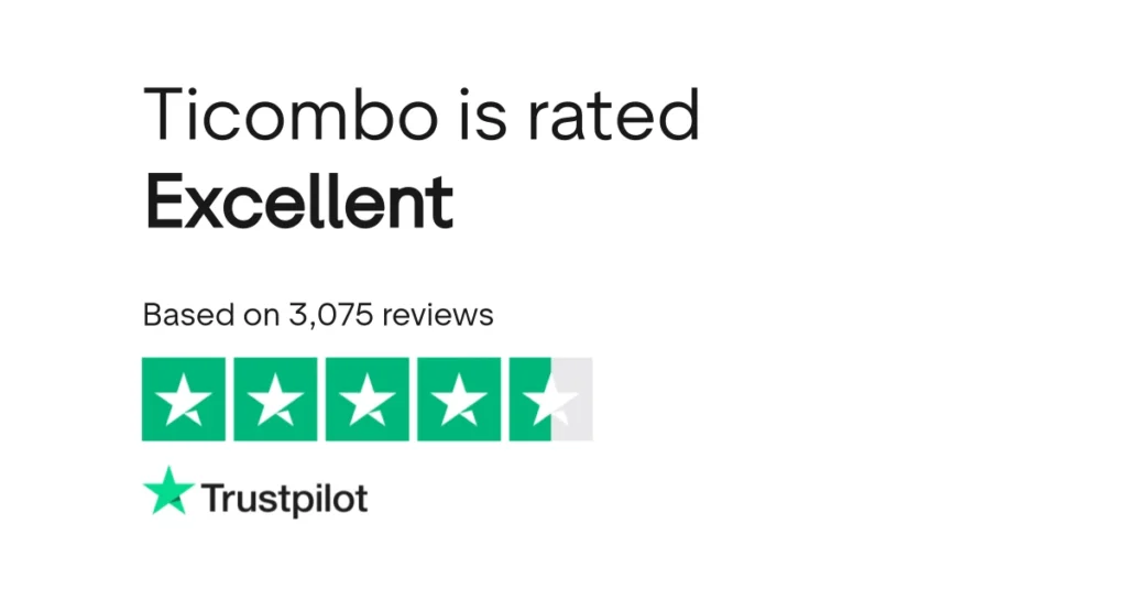 A Trustpilot rating graphic showing that Ticombo is rated "Excellent" based on 3,075 customer reviews.