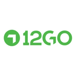 The official logo of 12Go, featuring the brand name in a bold green sans-serif font next to a circular icon containing a stylized arrow.