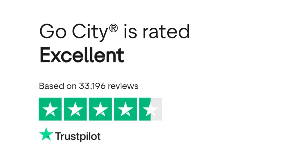 Go City is rated Excellent on Trustpilot, with a display showing a four-and-a-half-star rating based on 33,196 customer reviews.
